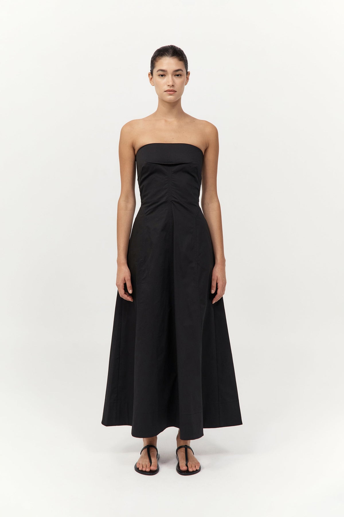 Sculpted Cotton Strapless Dress - Black