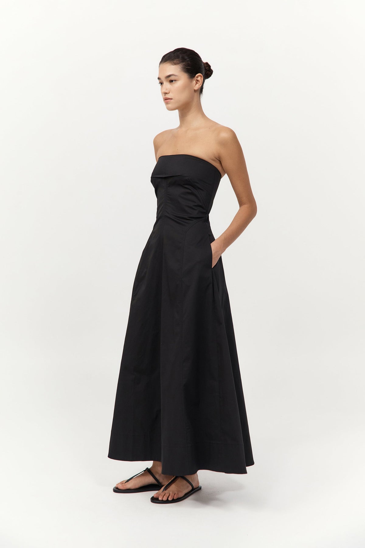 Sculpted Cotton Strapless Dress - Black