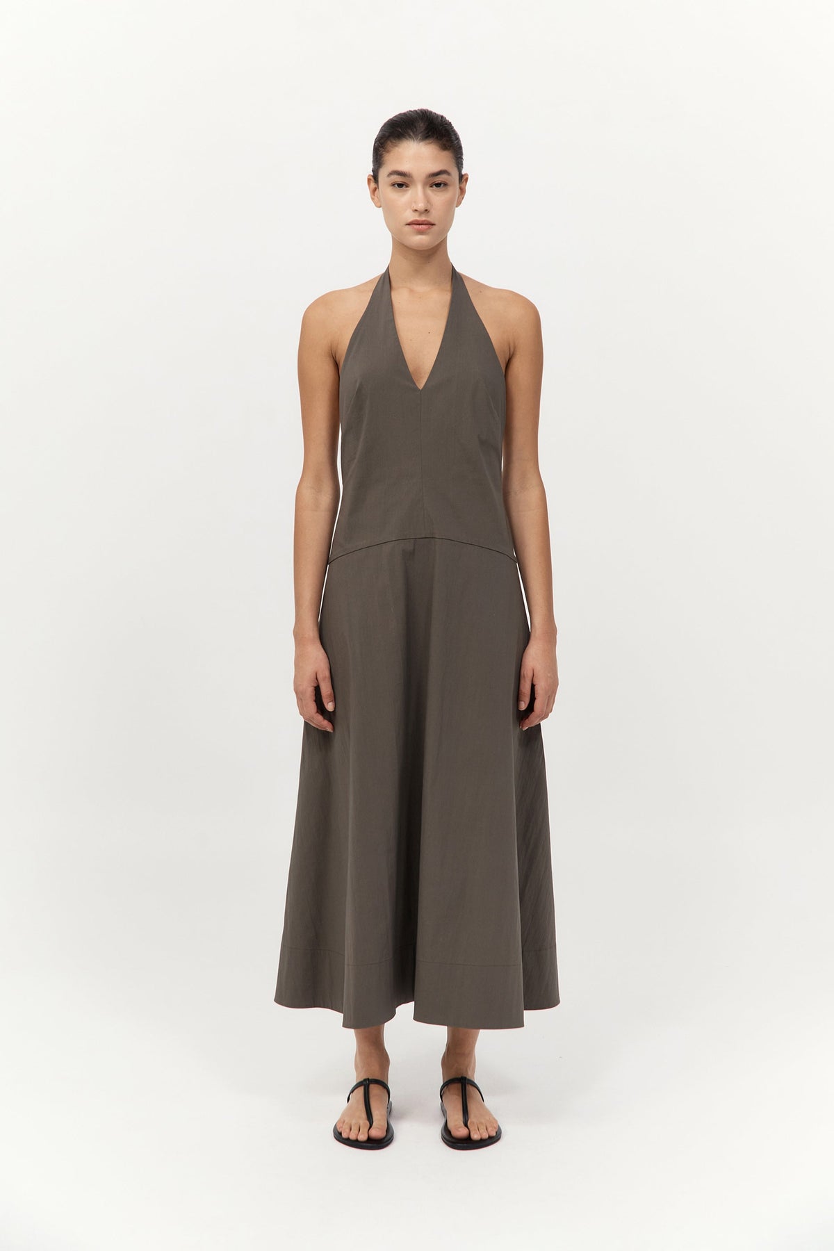 Halter Plunge Dress - Khaki