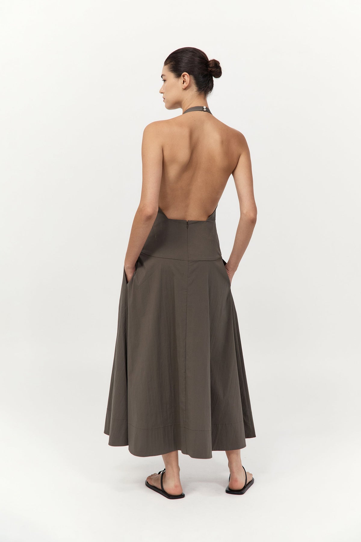 Halter Plunge Dress - Khaki