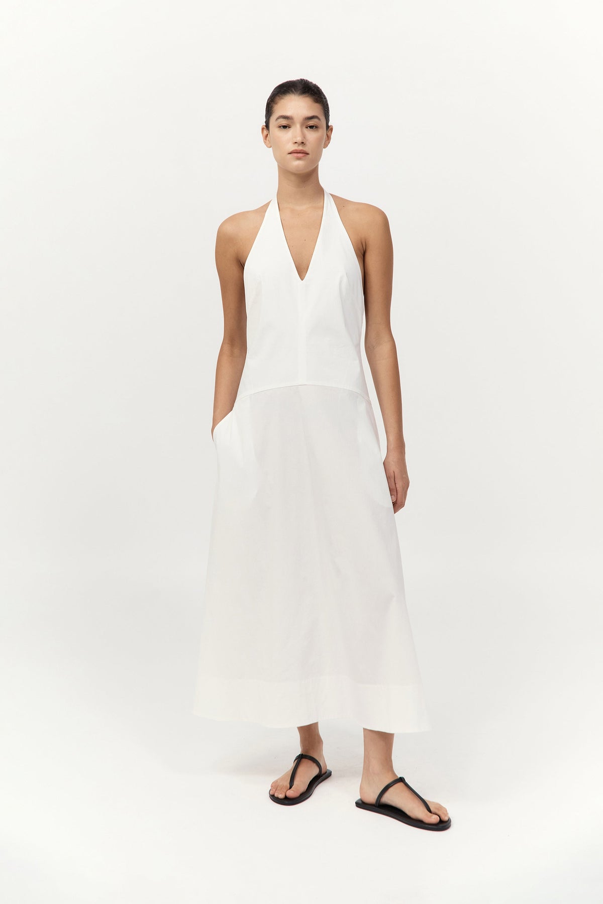 Halter Plunge Dress - White