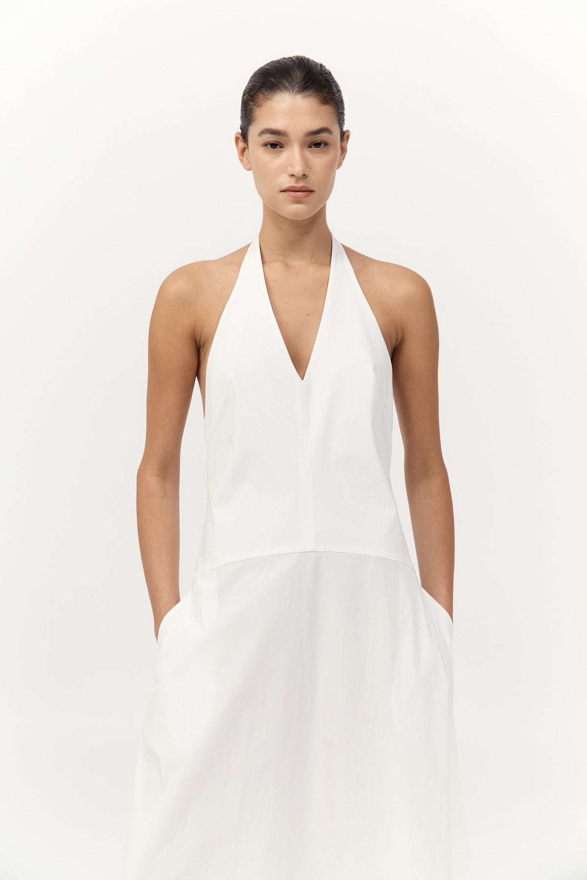 Halter Plunge Dress - White