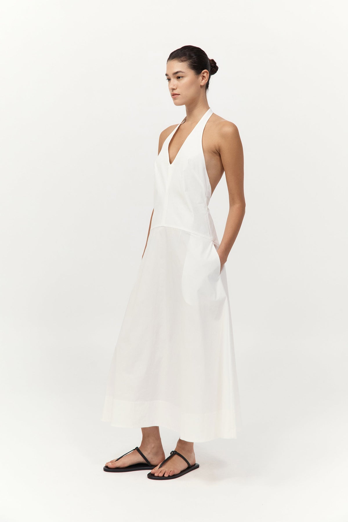 Halter Plunge Dress - White