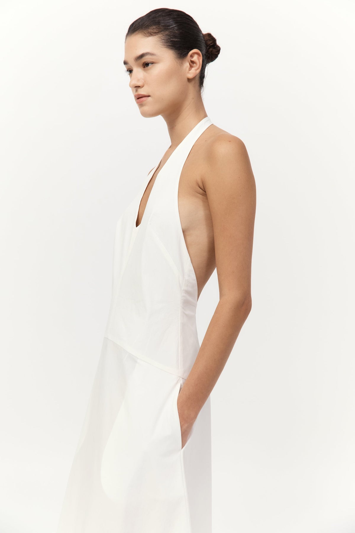 Halter Plunge Dress - White