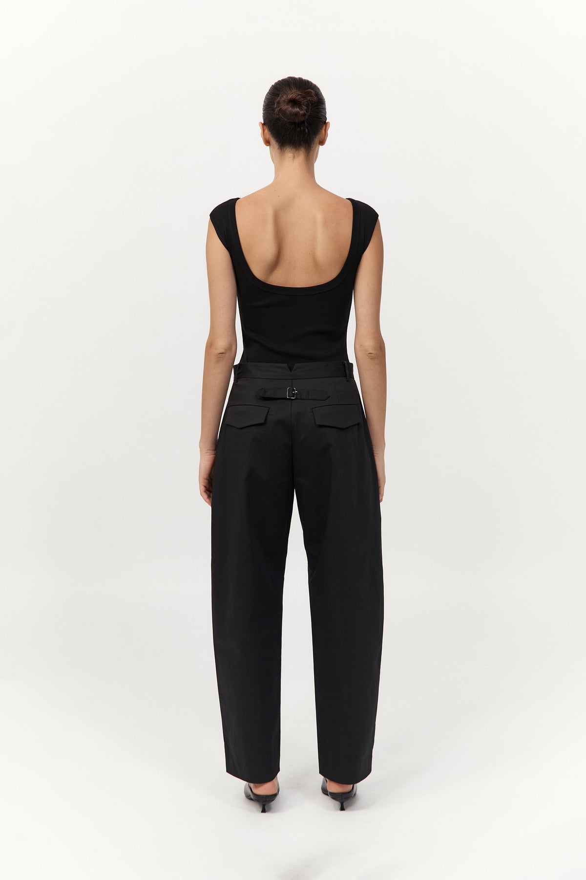 Cotton Barrel Leg Pants - Black