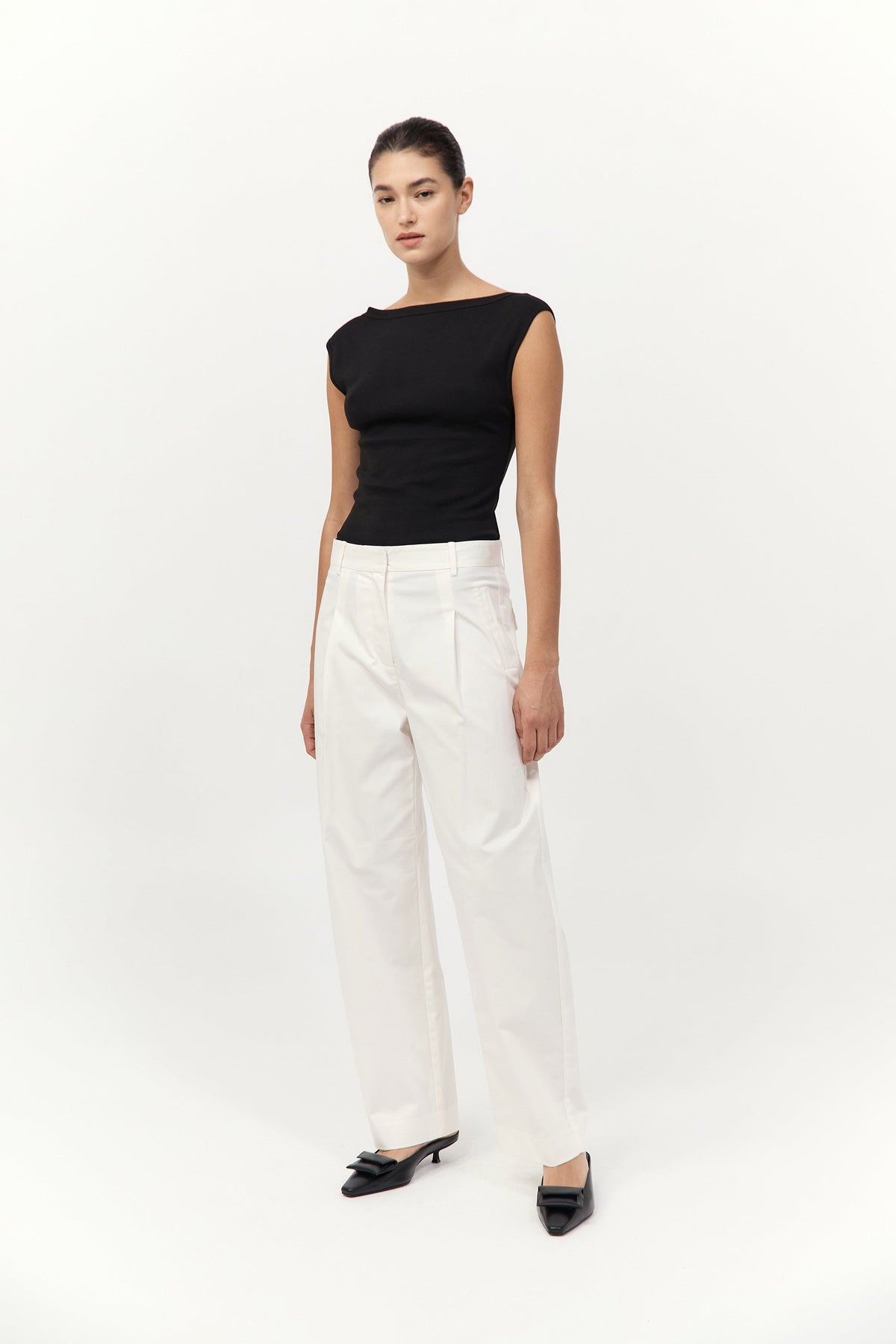 Cotton Barrel Leg Pants - Milk