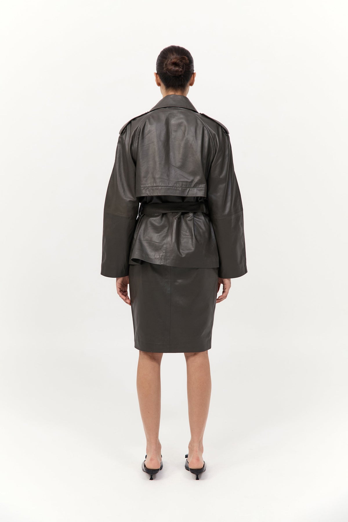 Cropped Leather Trench - Khaki