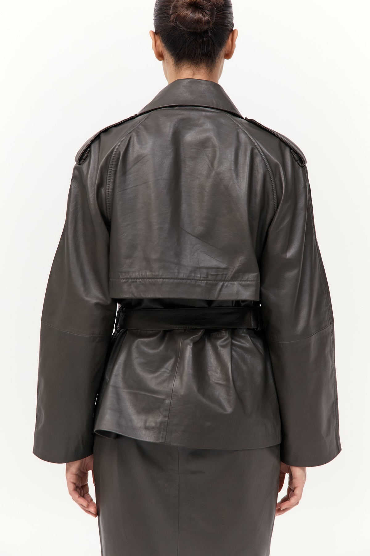Cropped Leather Trench - Khaki