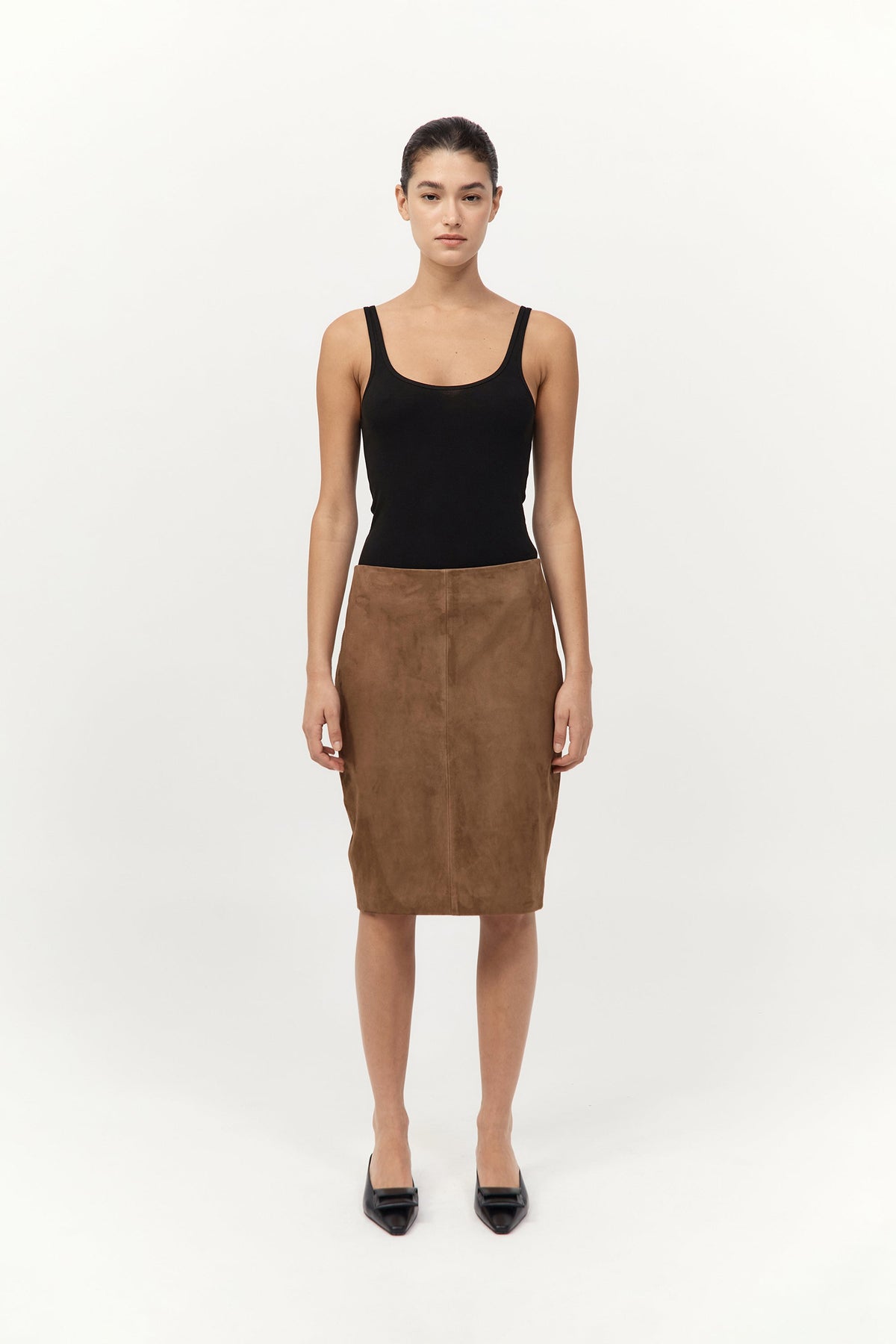 Suede Pencil Skirt - Toffee
