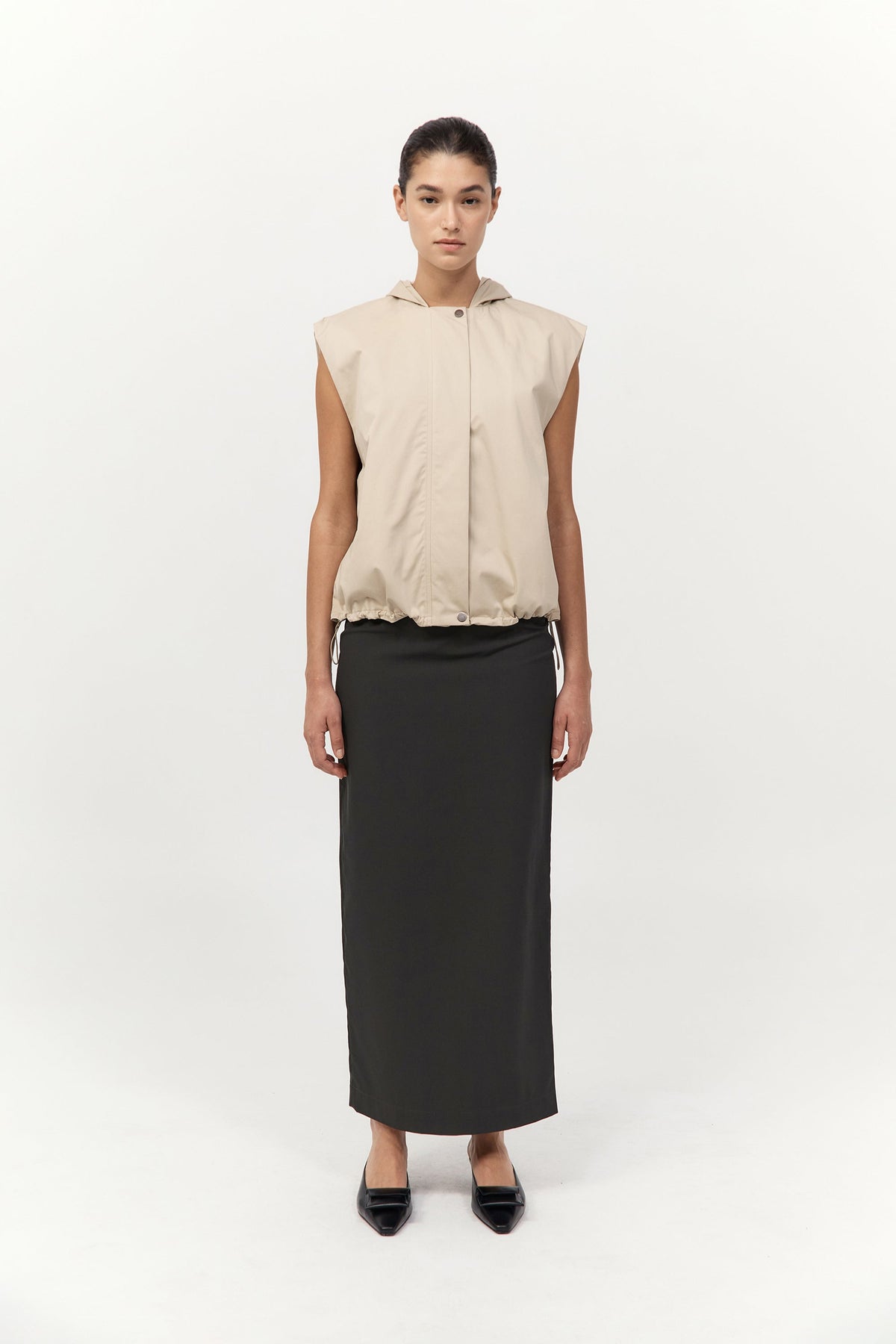 Cotton Sleeveless Parka - Champagne