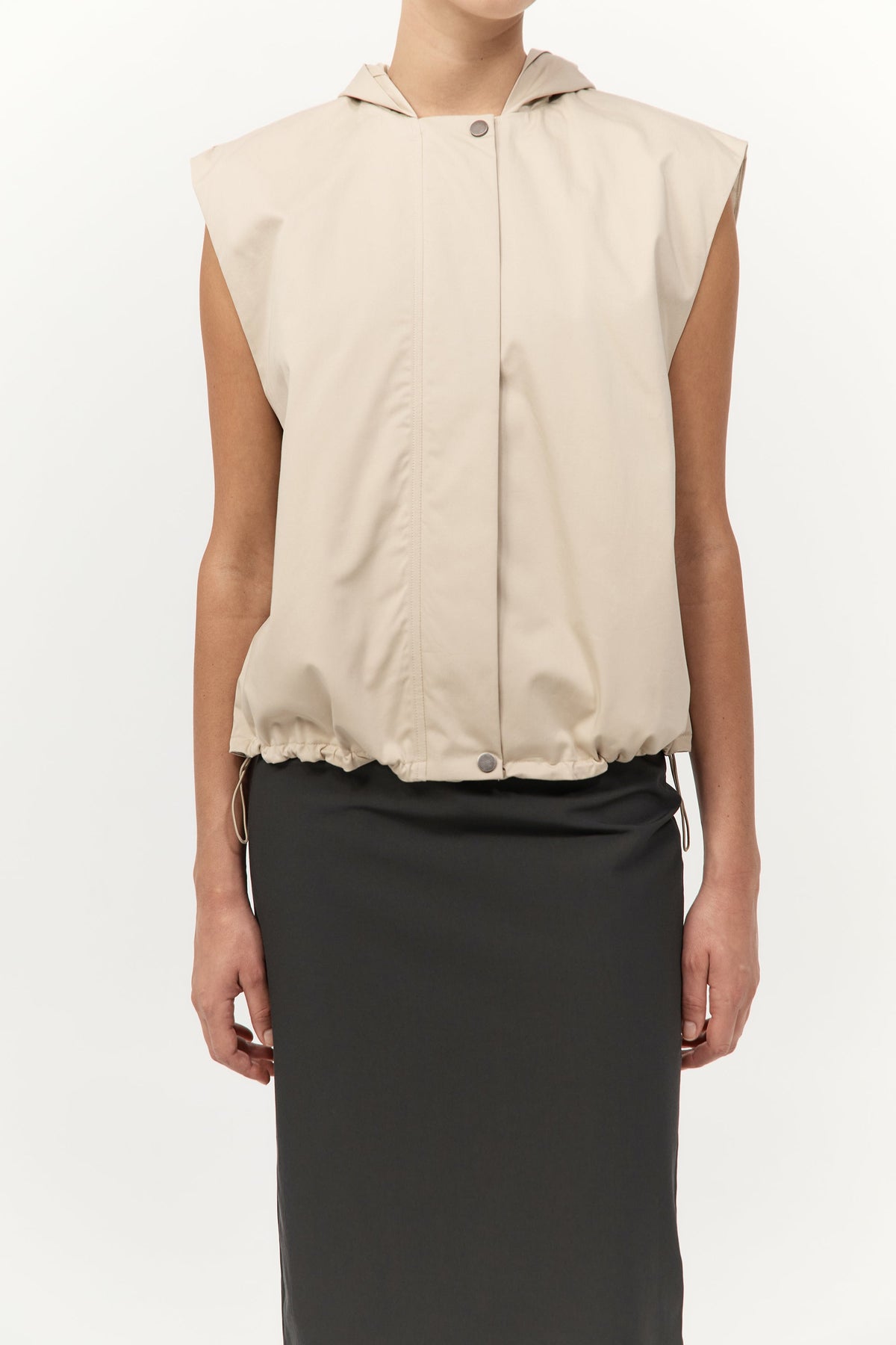 Cotton Sleeveless Parka - Champagne