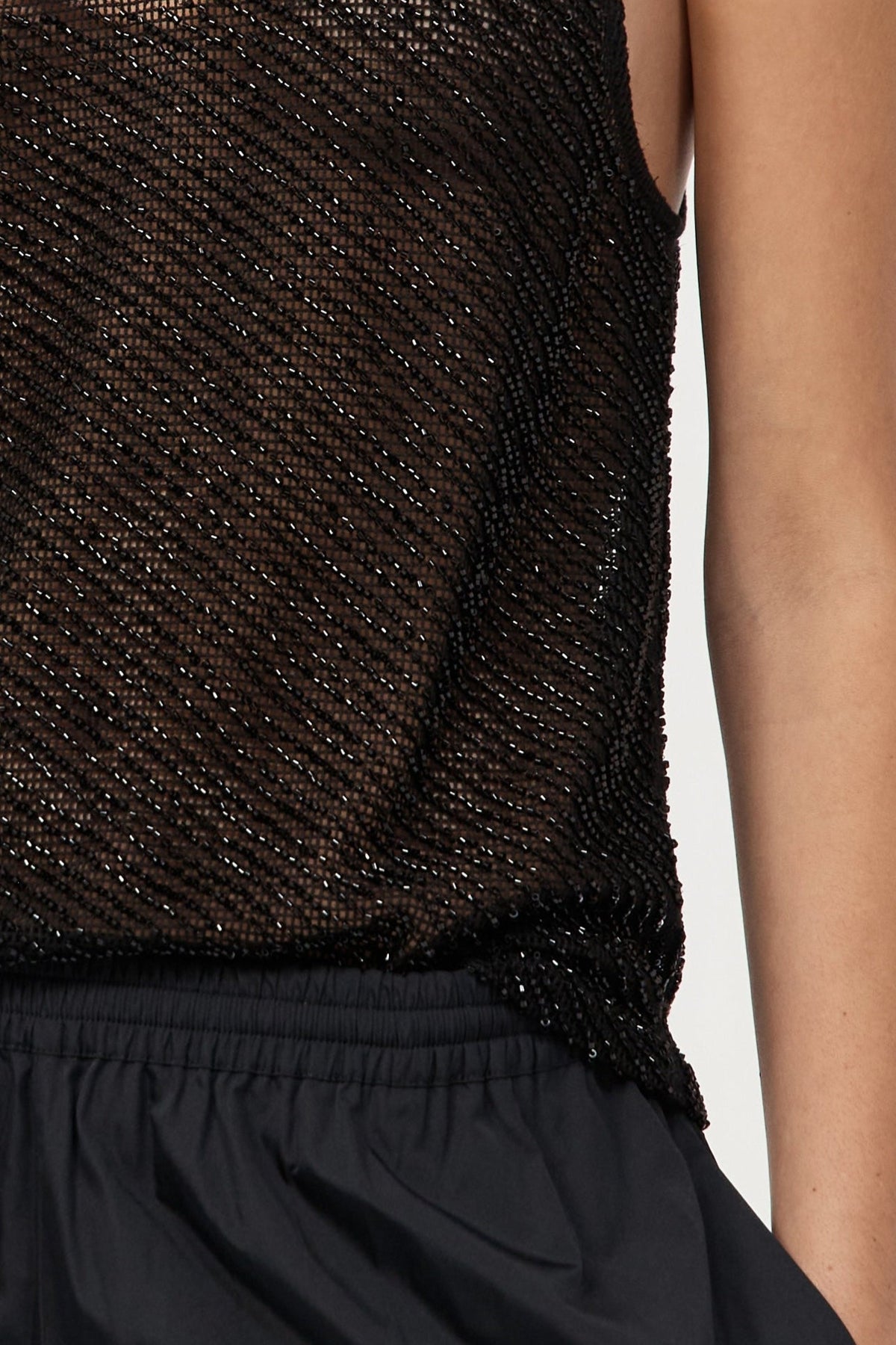 Glass Beaded Mesh Top - Jet Black