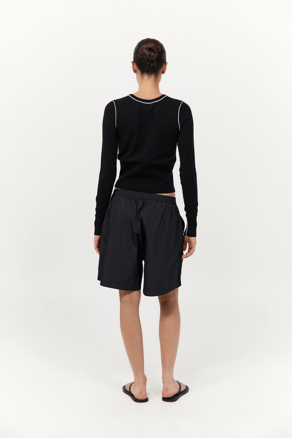 Wool Fine Line Cardigan - Black / Off White