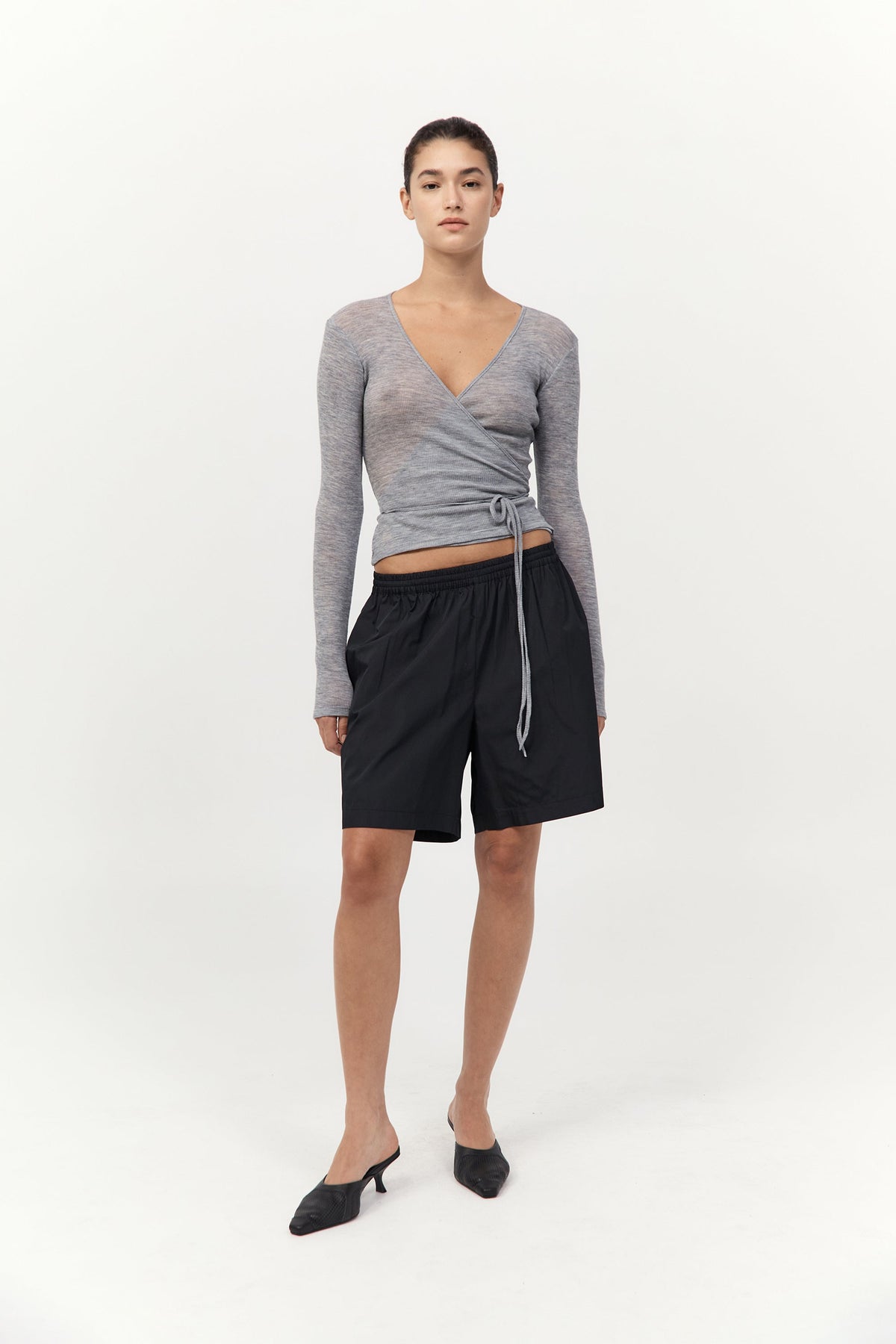Baby Wool Wrap Top - Grey Marle