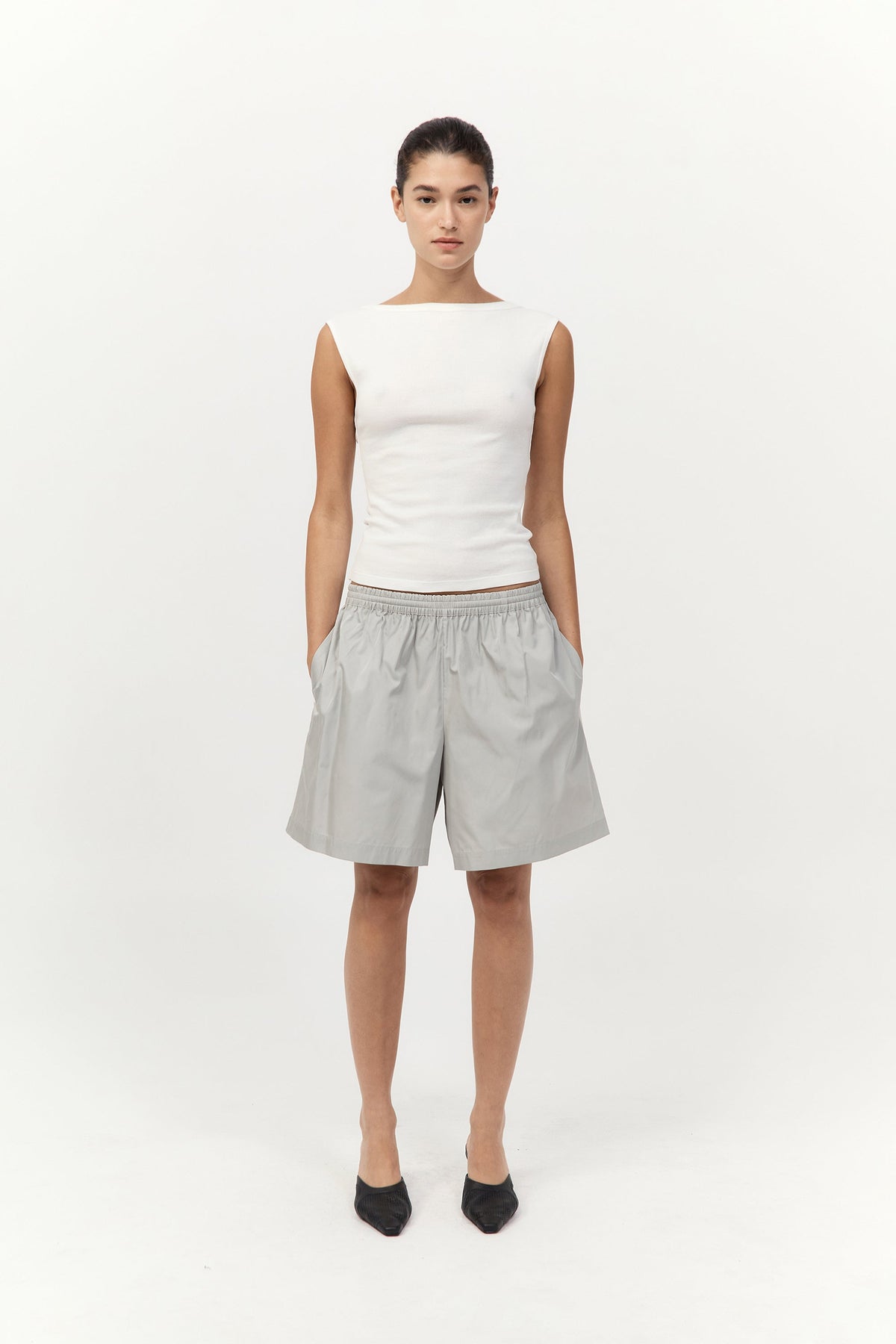 Paper Taffeta Short - Silver / Off White