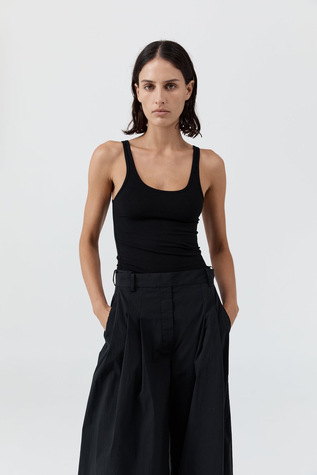 Soft Jersey Slim Scoop Tank - Jet Black