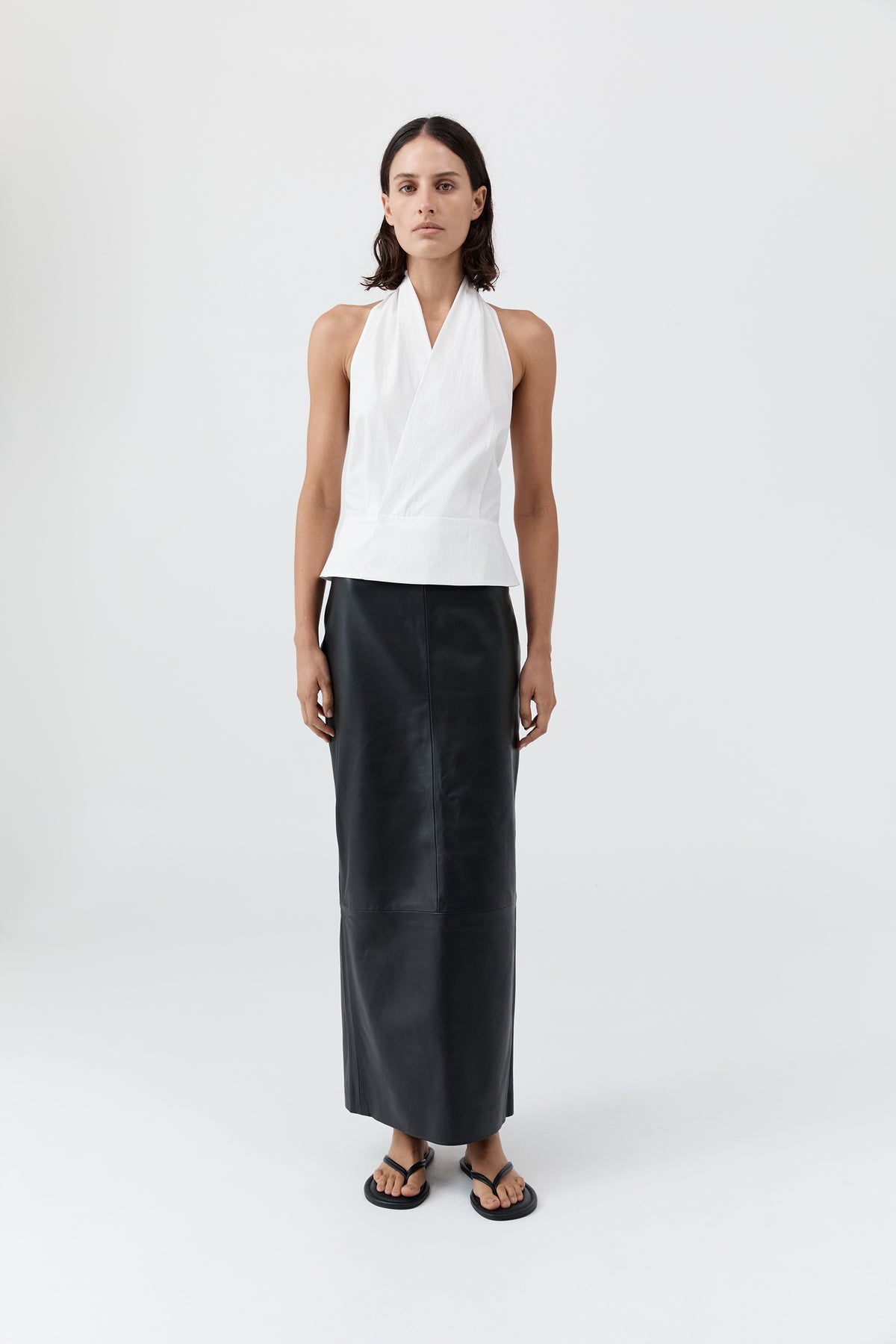 Leather Column Skirt - Black