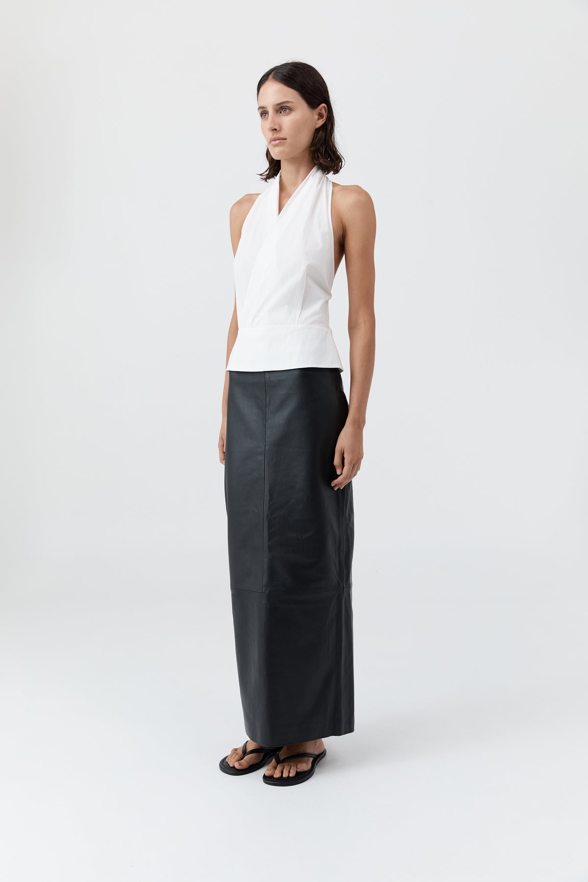 Leather Column Skirt - Black