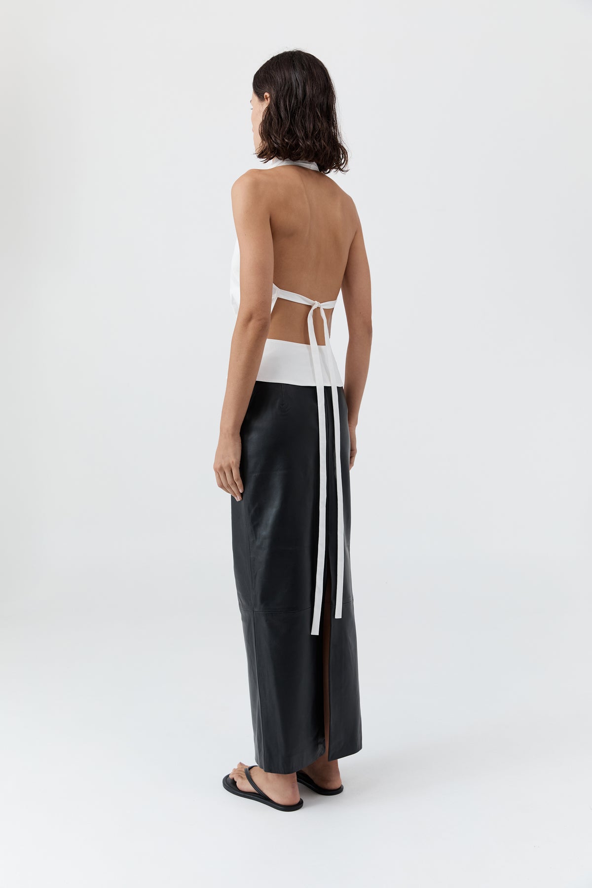 Leather Column Skirt - Black