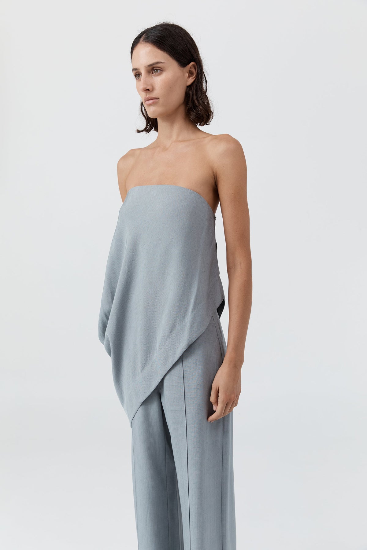 Strapless Asymm Drape Top - Mist