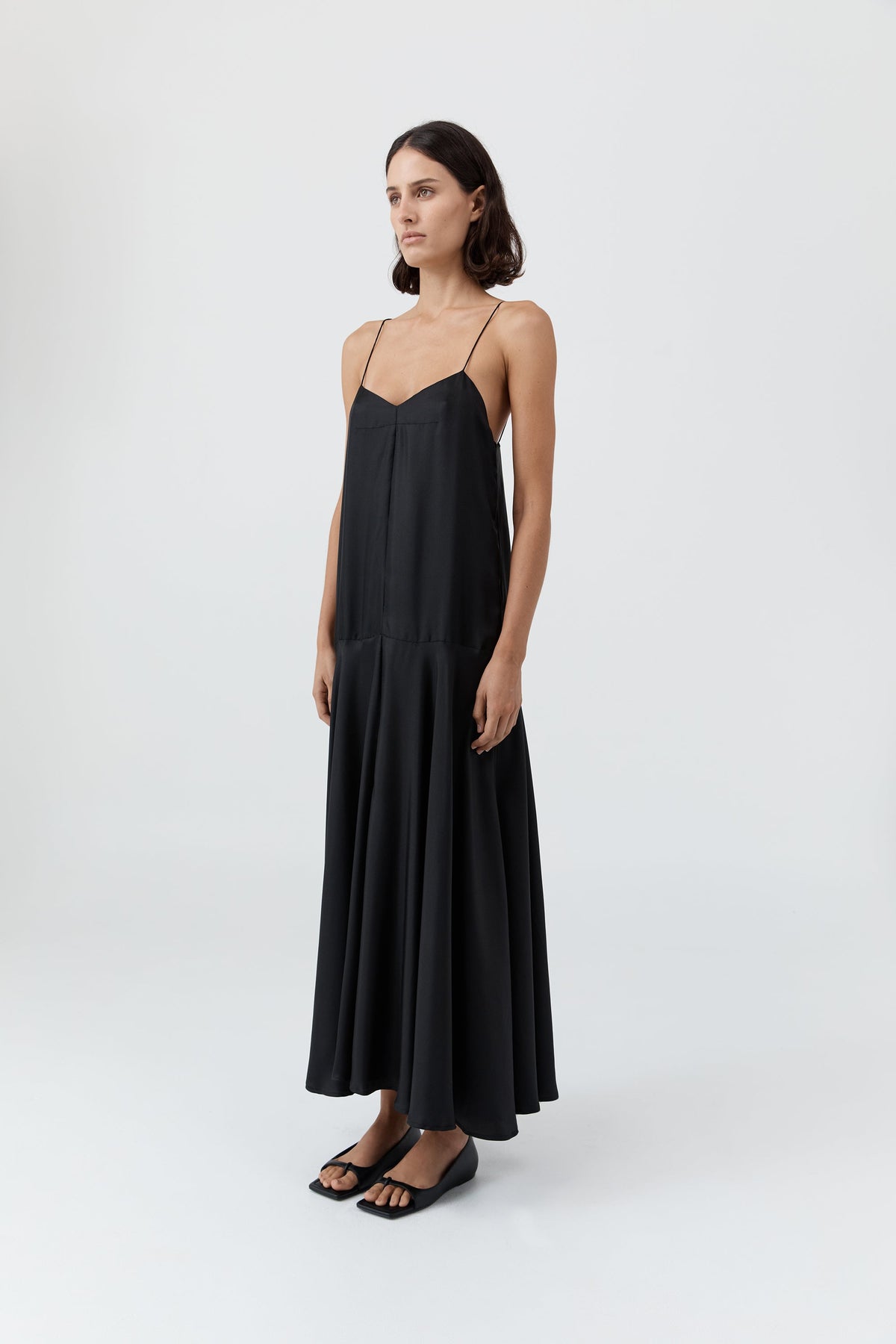 Silk Twill Relaxed Slip Dress - Black