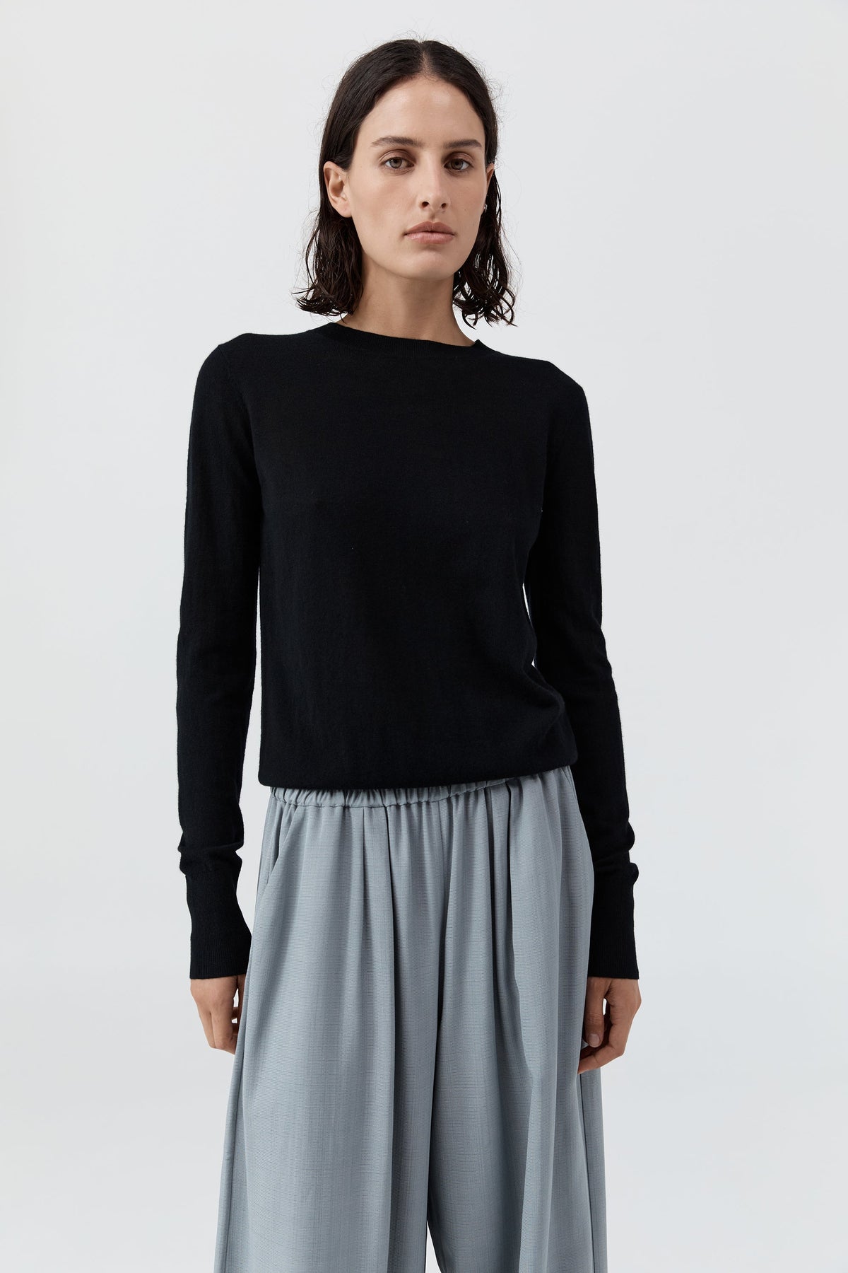 Merino Wool Slit Sleeve Sweater - Black