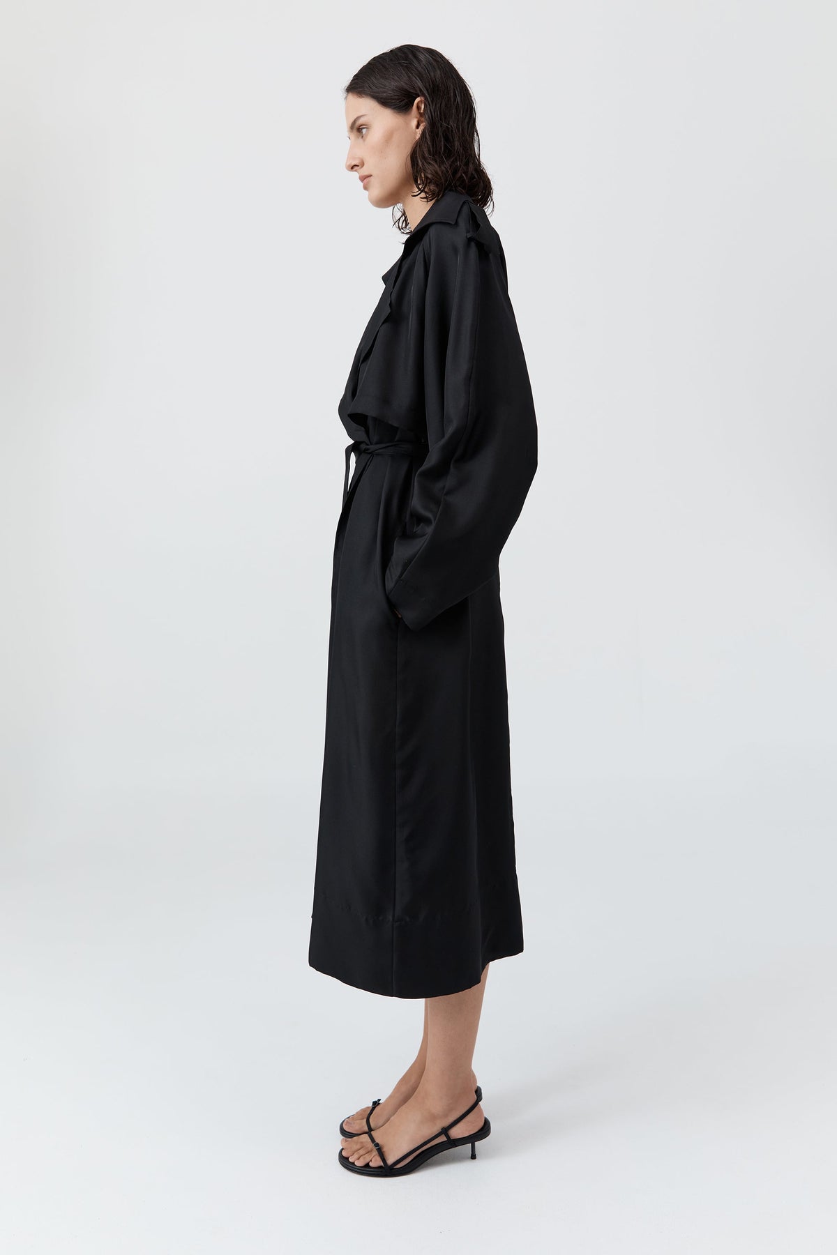 Silk Twill Relaxed Trench - Black