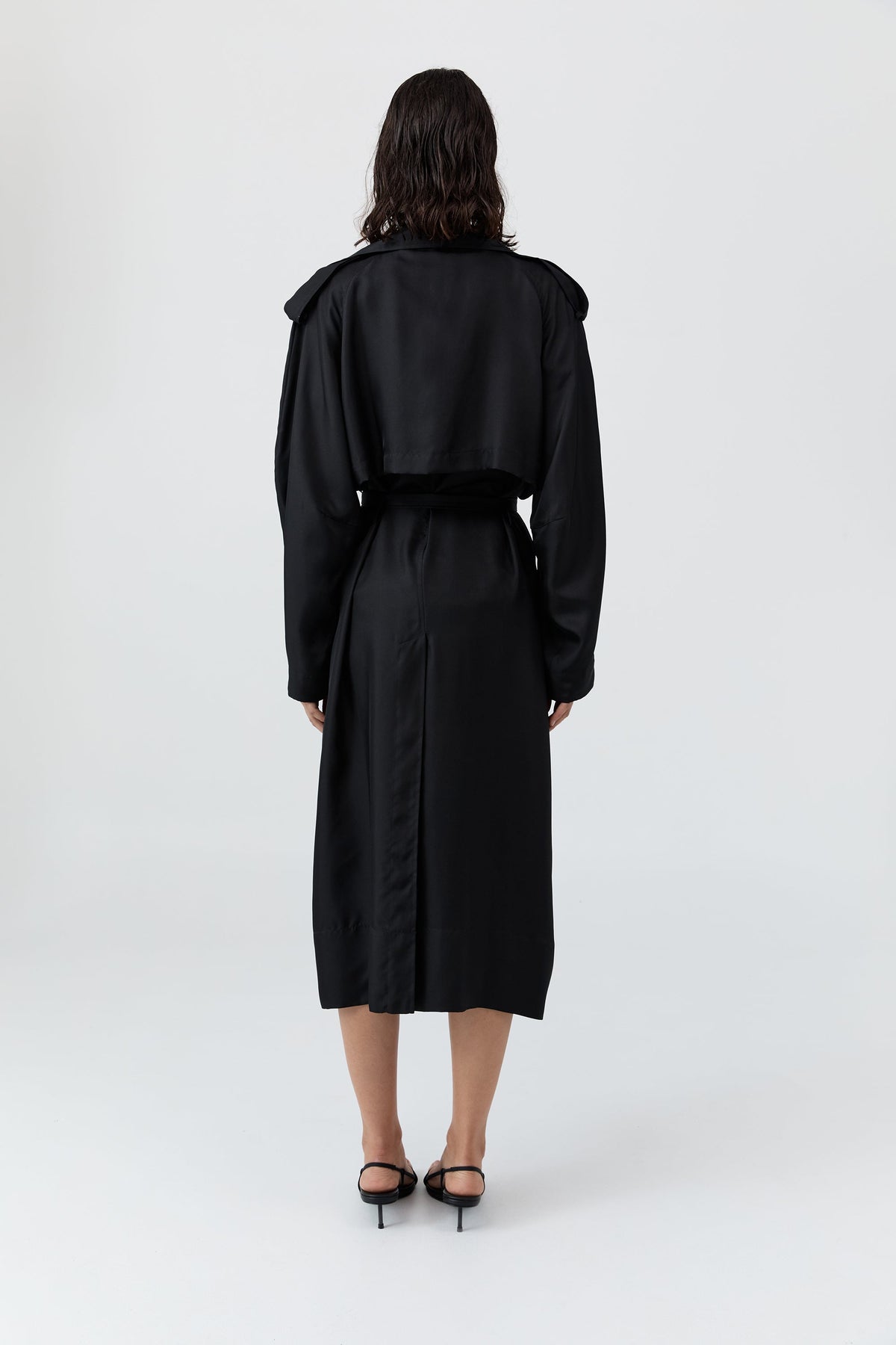 Silk Twill Relaxed Trench - Black