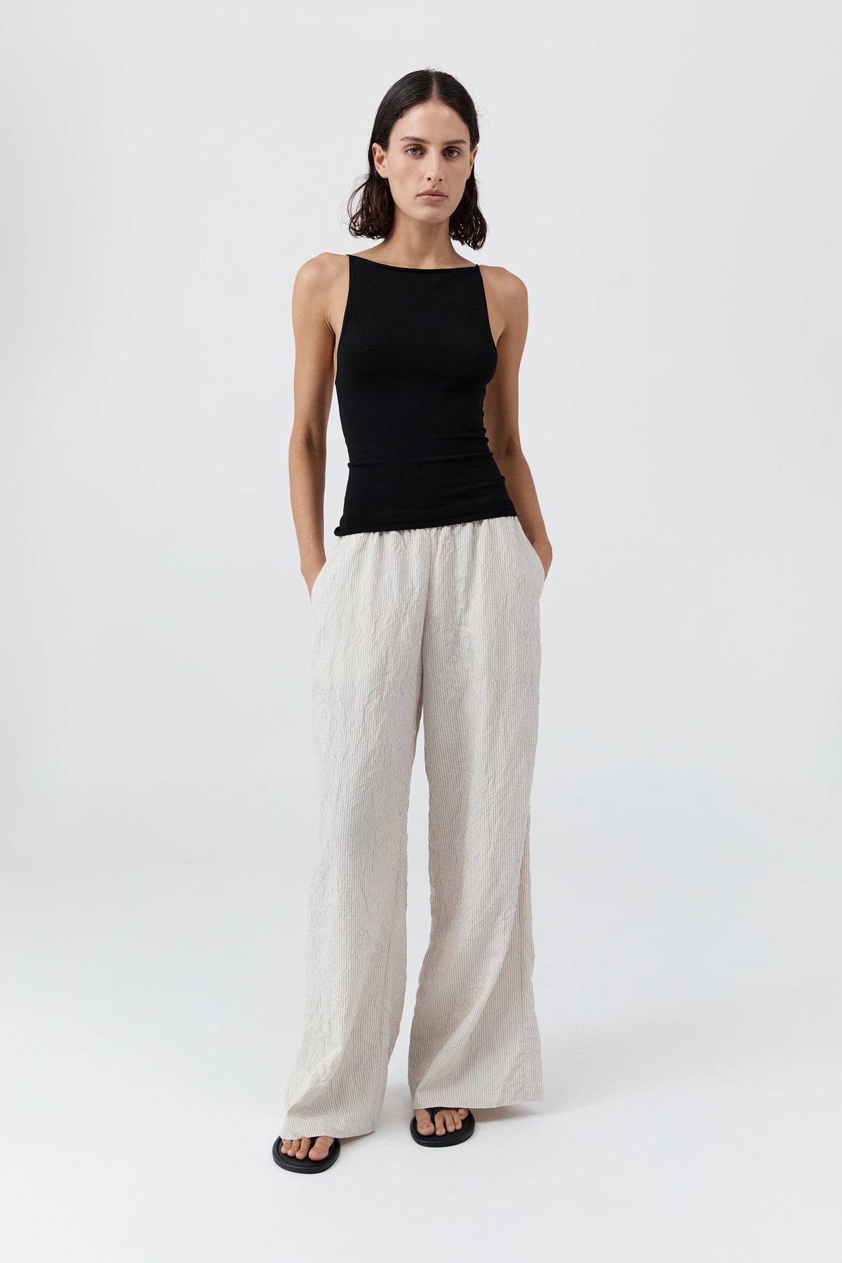 Relaxed Crushed Pant - Petite Pinstripe