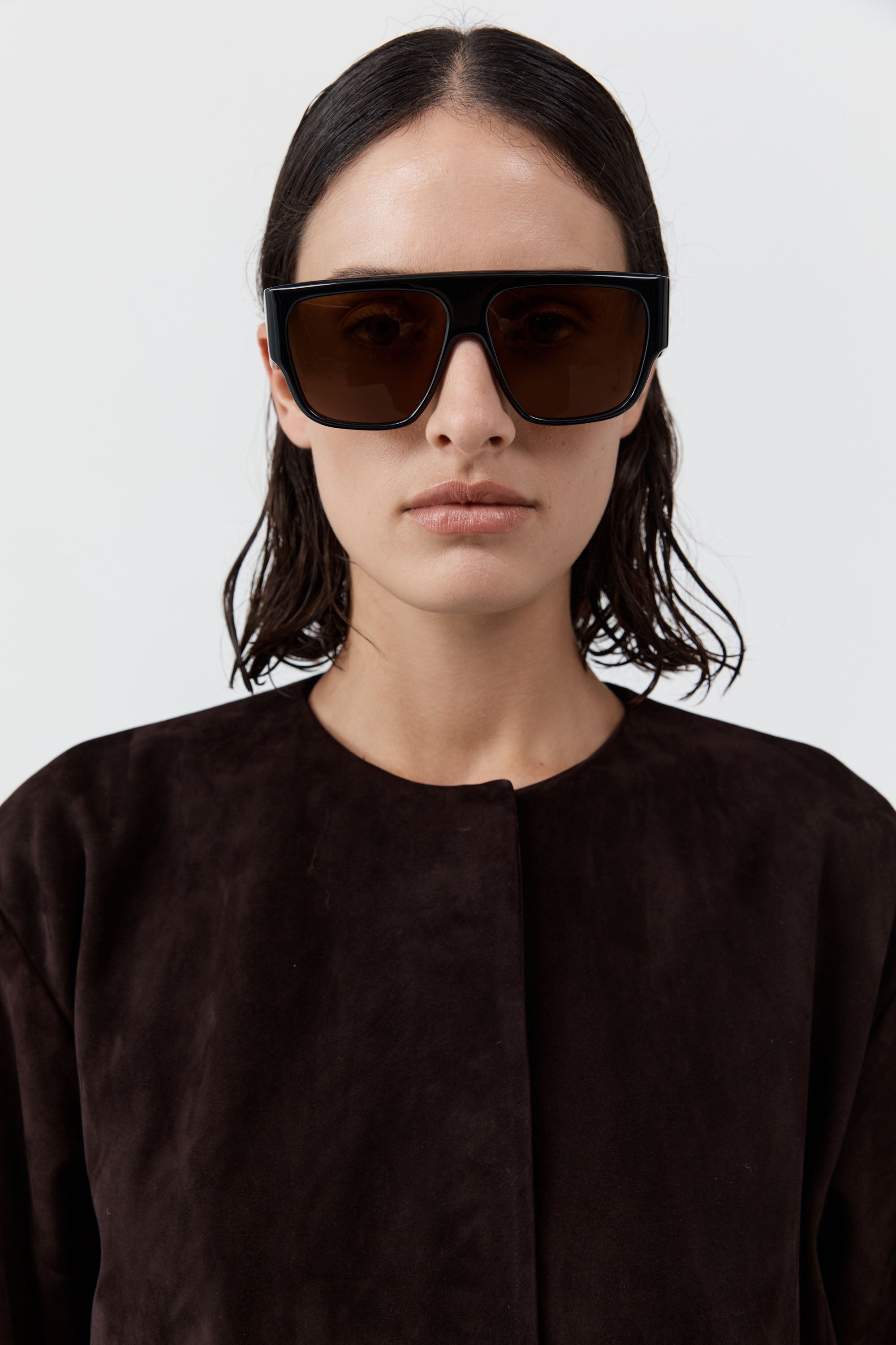 St. Agni | Linea Oversized Sunglasses - Black/Brown