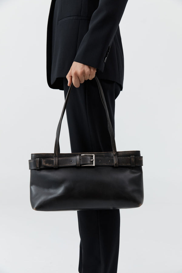PRE-ORDER: Brushed Belt Detail Baguette - Black