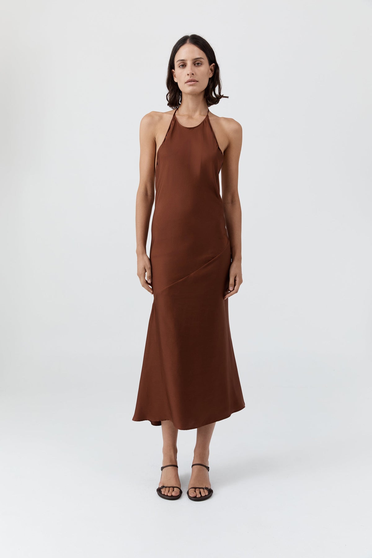 Silk Twill Halter Dress - Brick Silk Twill Halter Dress - Brick