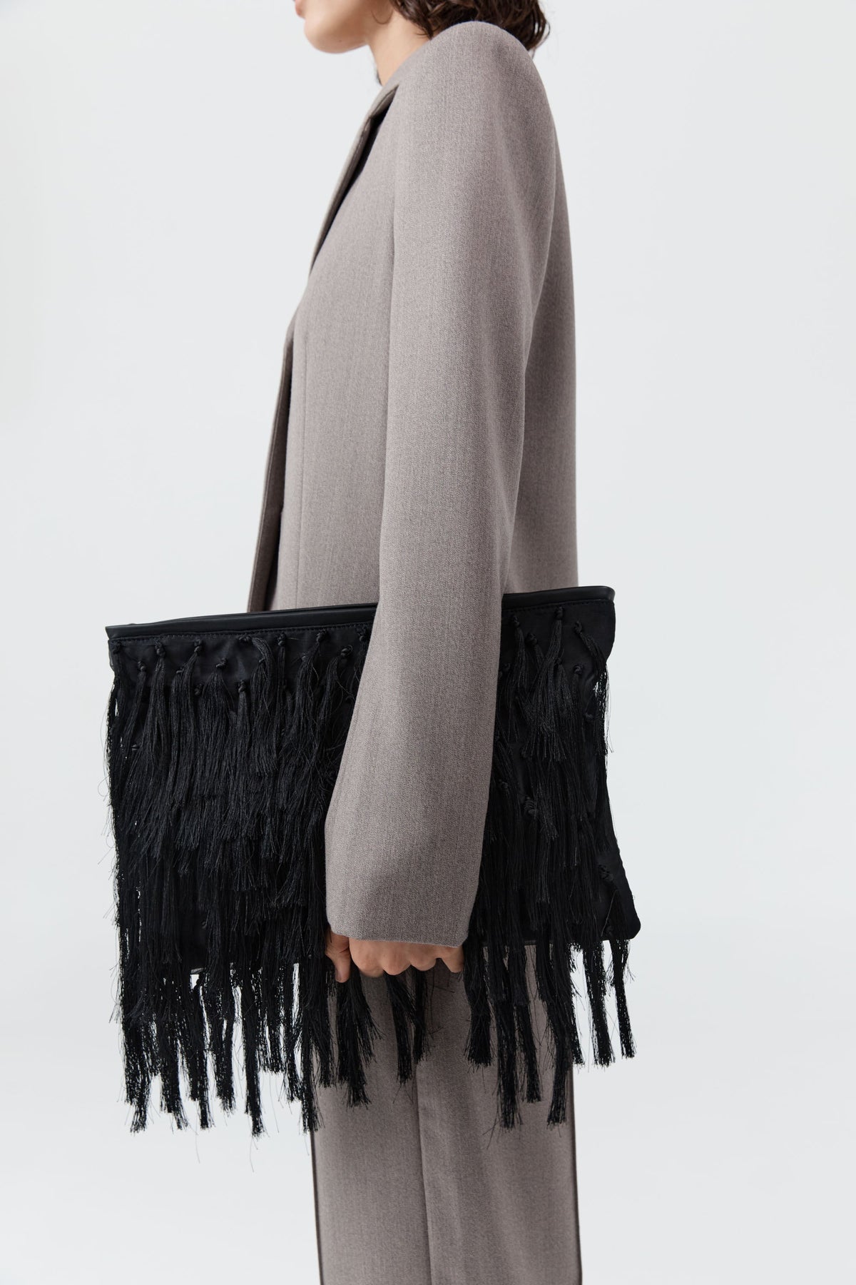 Tassel Oversized Clutch - Black