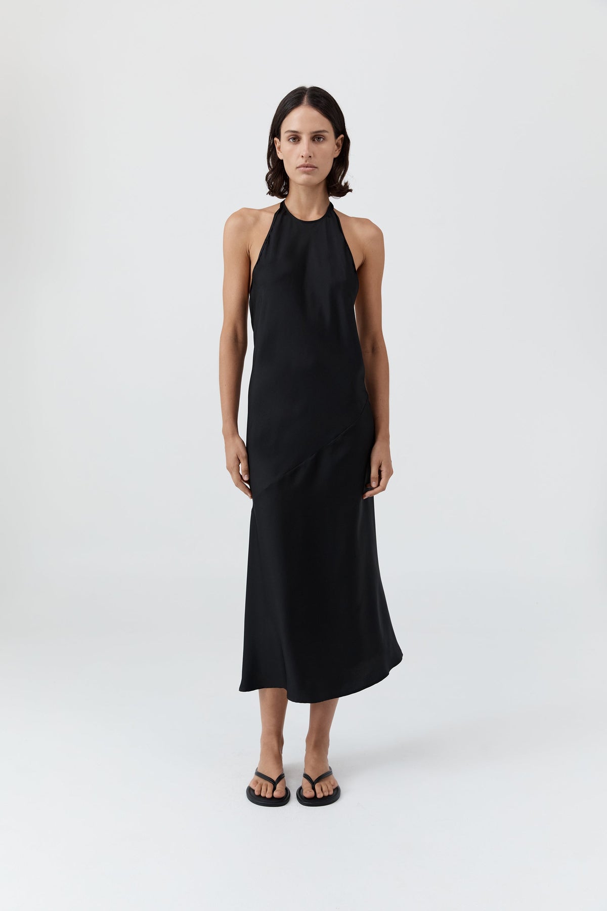 Silk Twill Halter Dress - Black