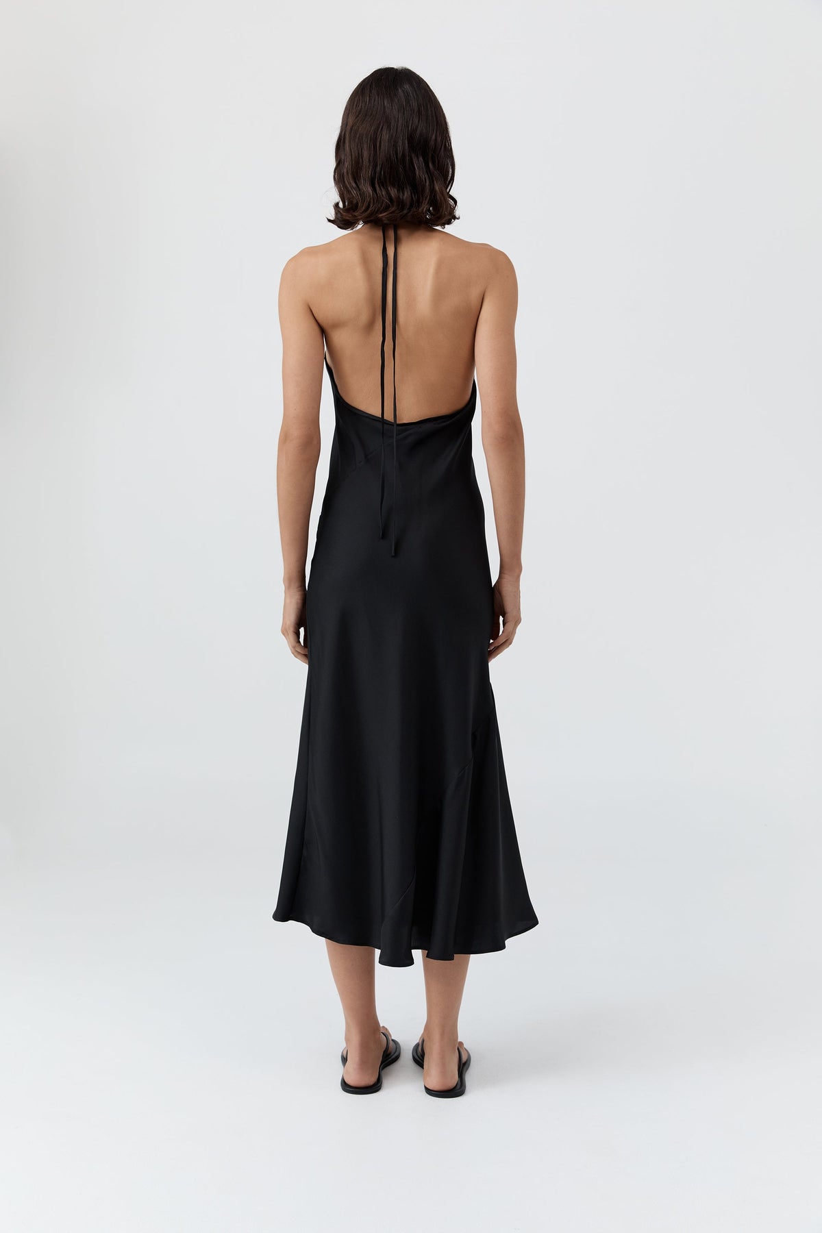 Silk Twill Halter Dress - Black