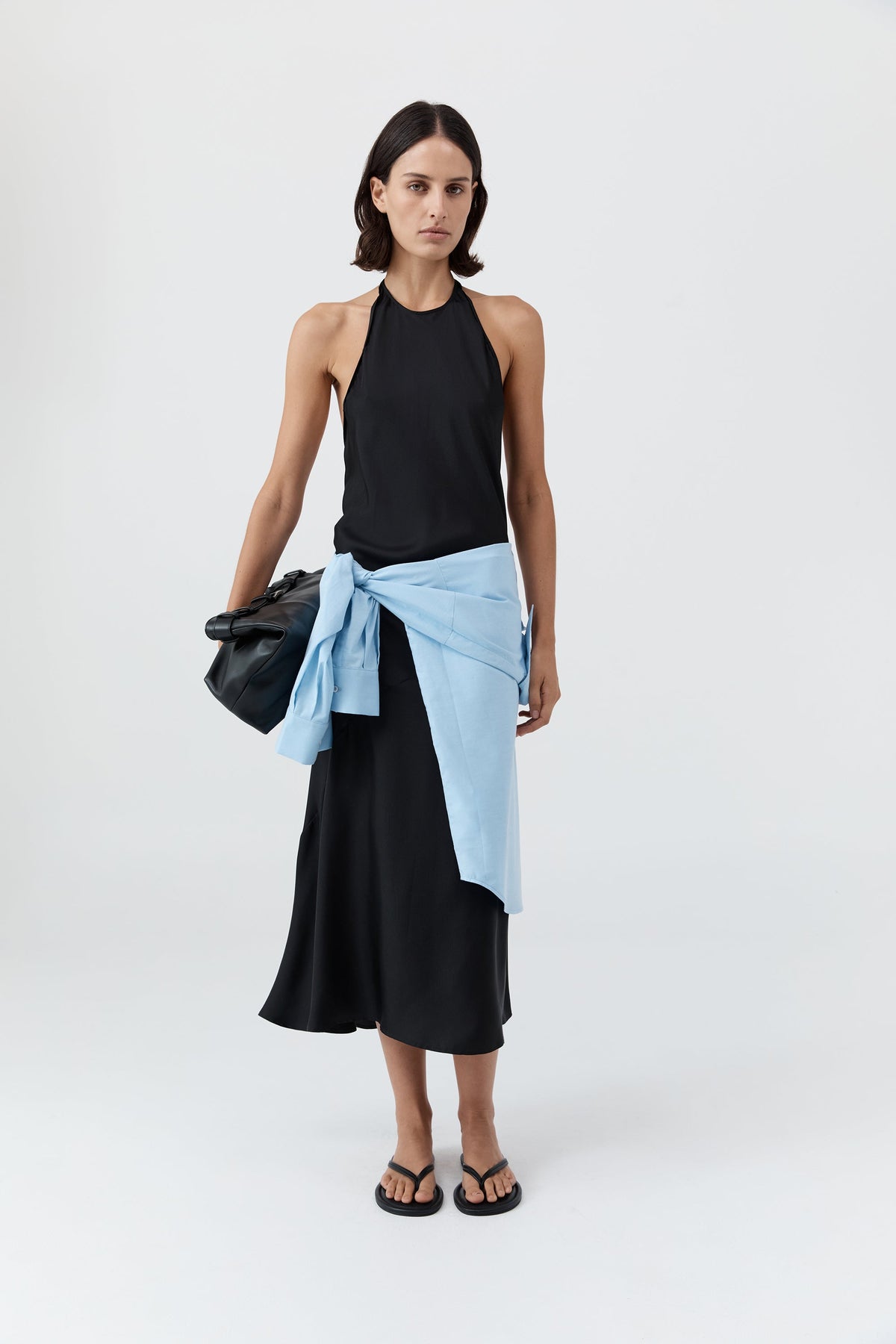 Silk Twill Halter Dress - Black