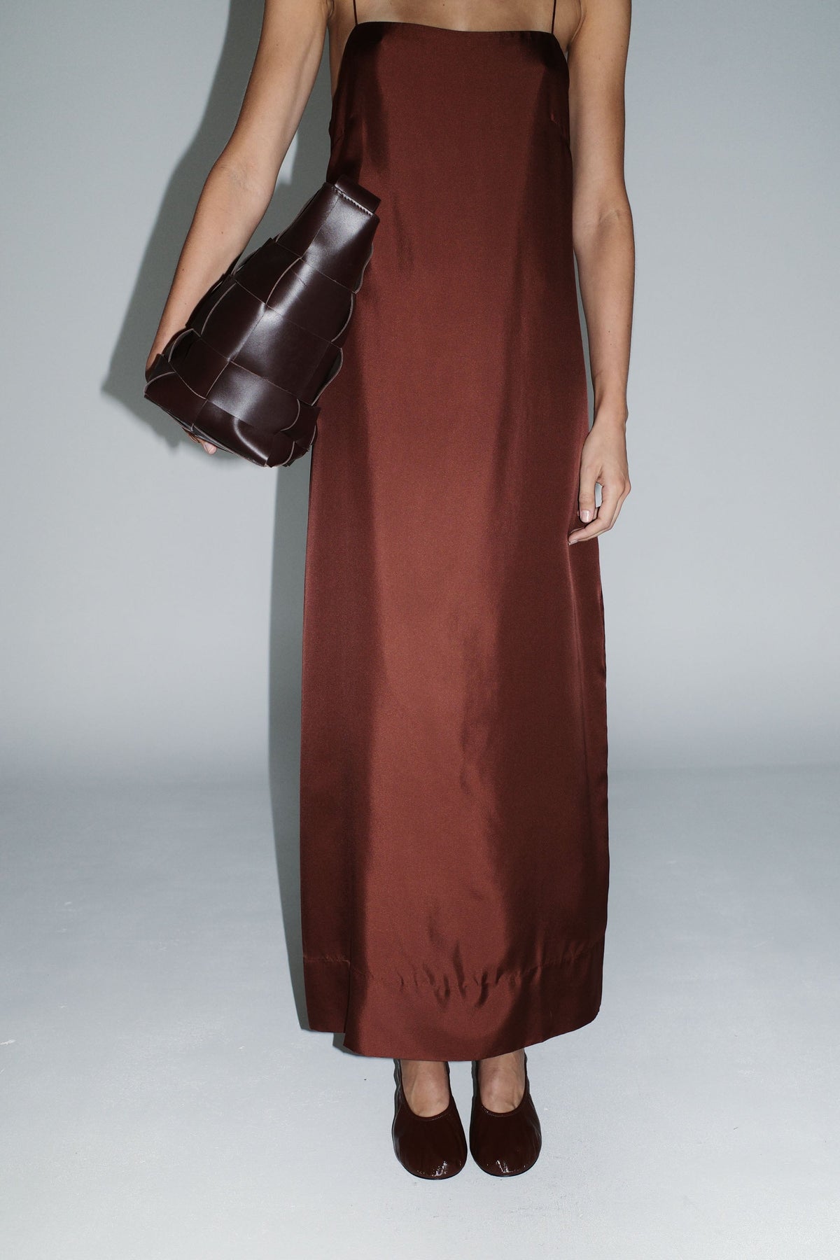 Silk Twill Relaxed Slip Dress - Brick