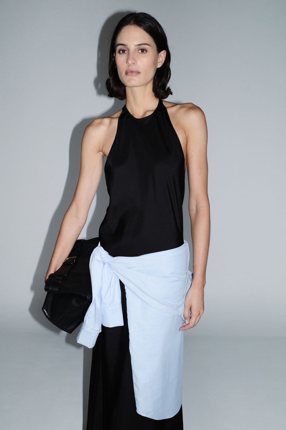 Silk Twill Halter Dress - Black