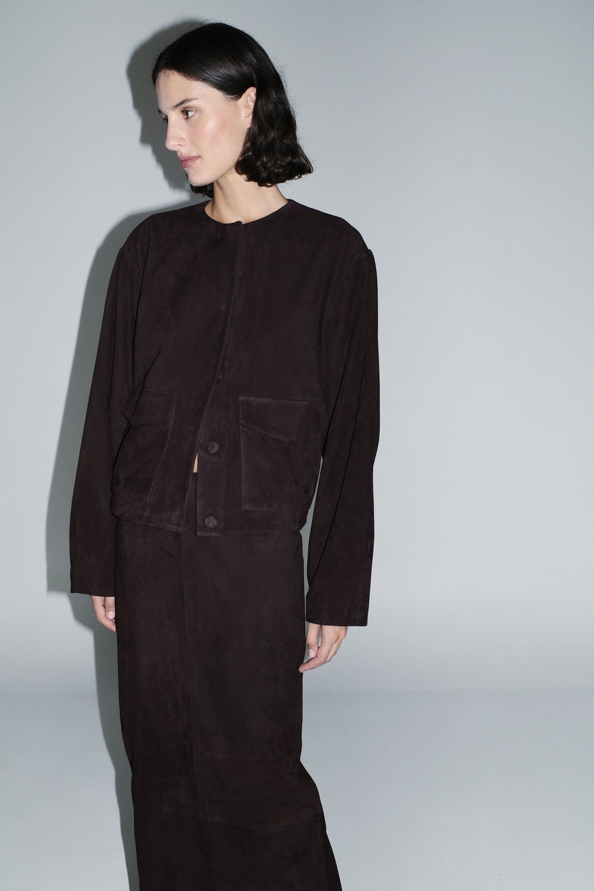 Suede Utility Cocoon Bomber - Coffee