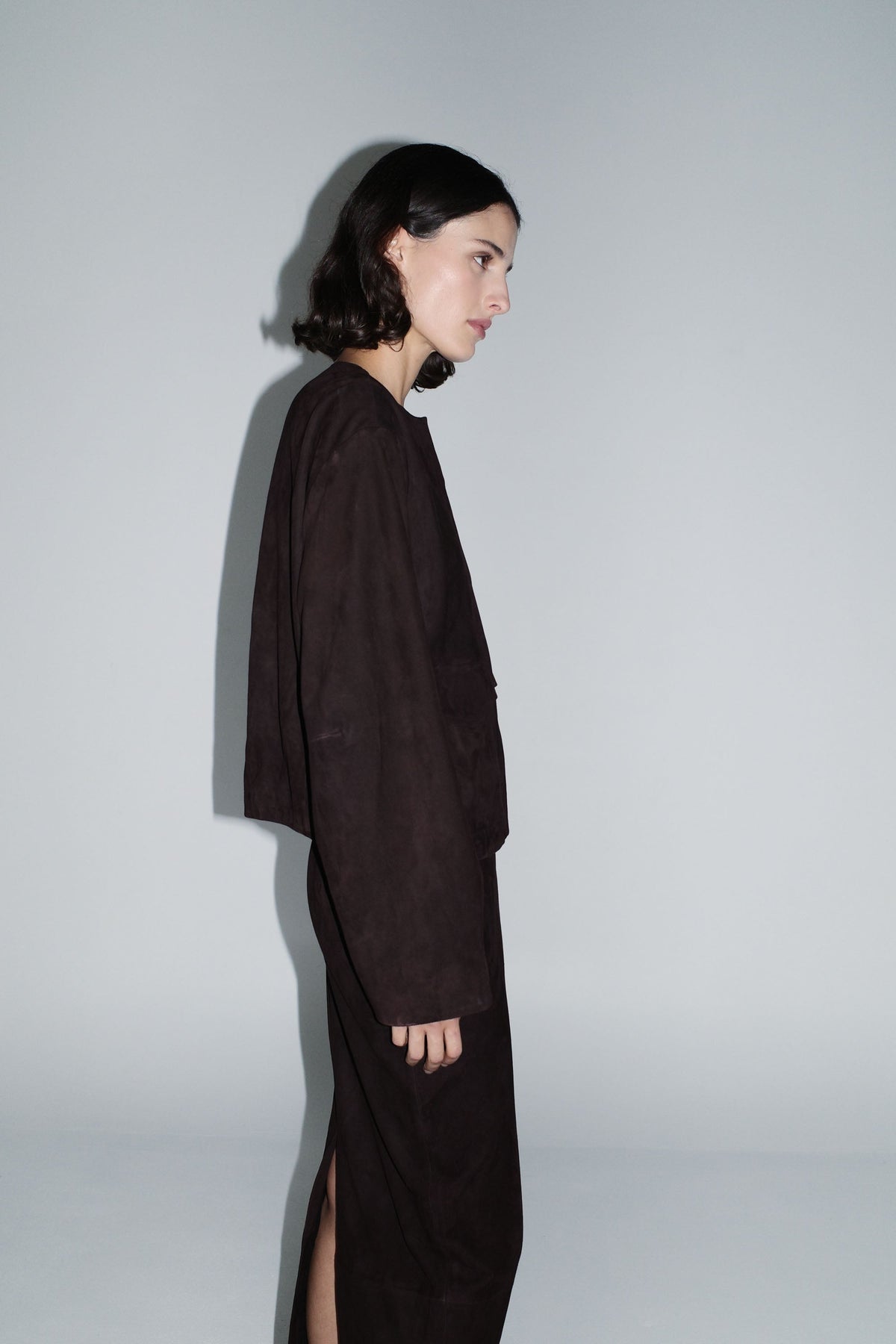 Suede Utility Cocoon Bomber - Coffee