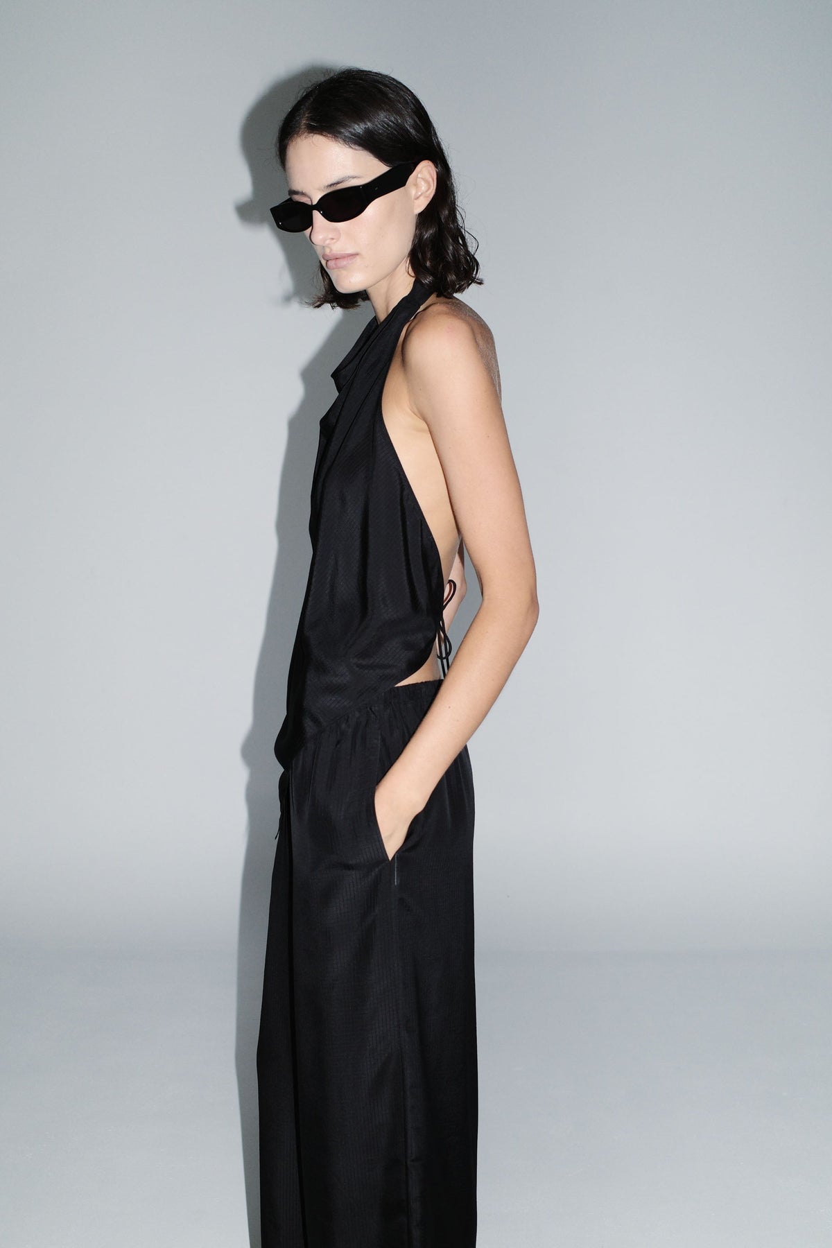 Silk Grid Relaxed Pants - Black