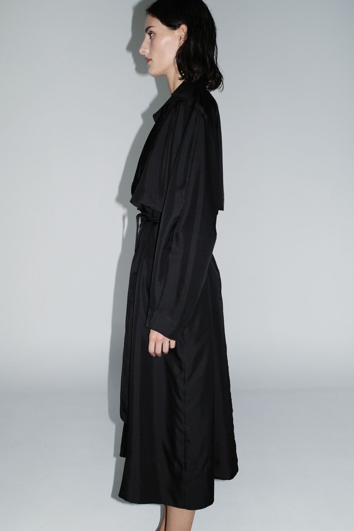 Silk Twill Relaxed Trench - Black