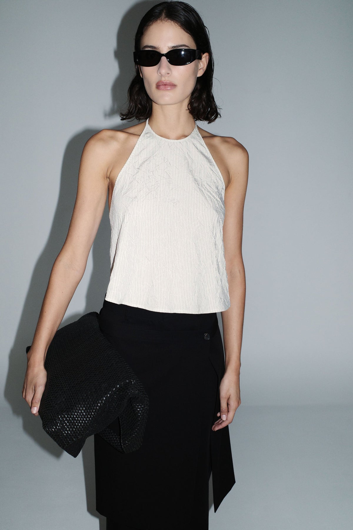 Crushed Halter Top - Petite Pinstripe