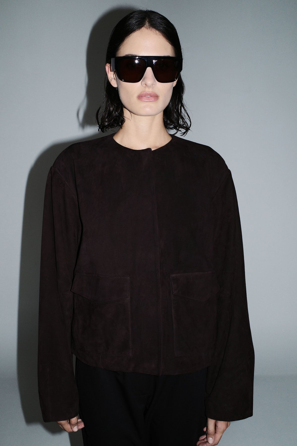 Suede Utility Cocoon Bomber - Coffee