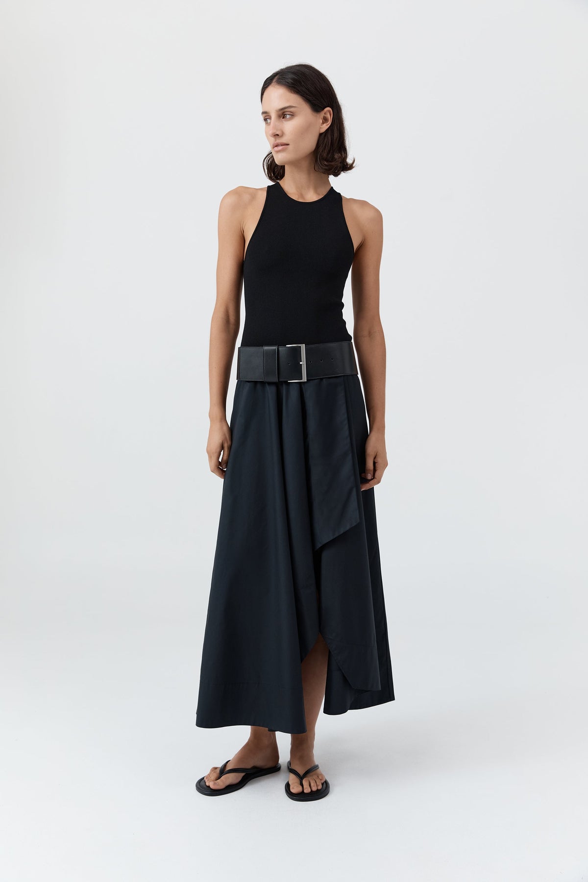 Knit Bodice Asymm Dress - Black