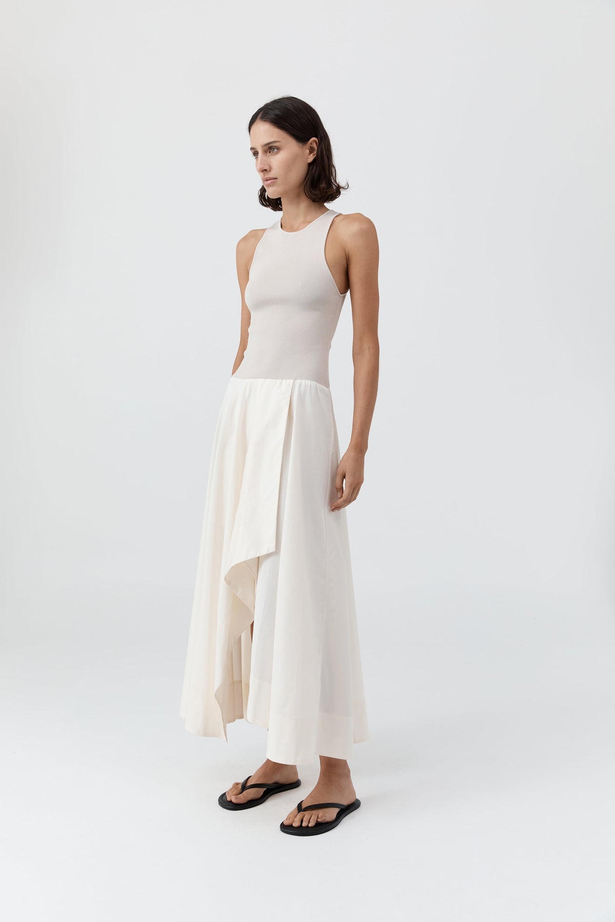 Knit Bodice Asymm Dress - Ecru