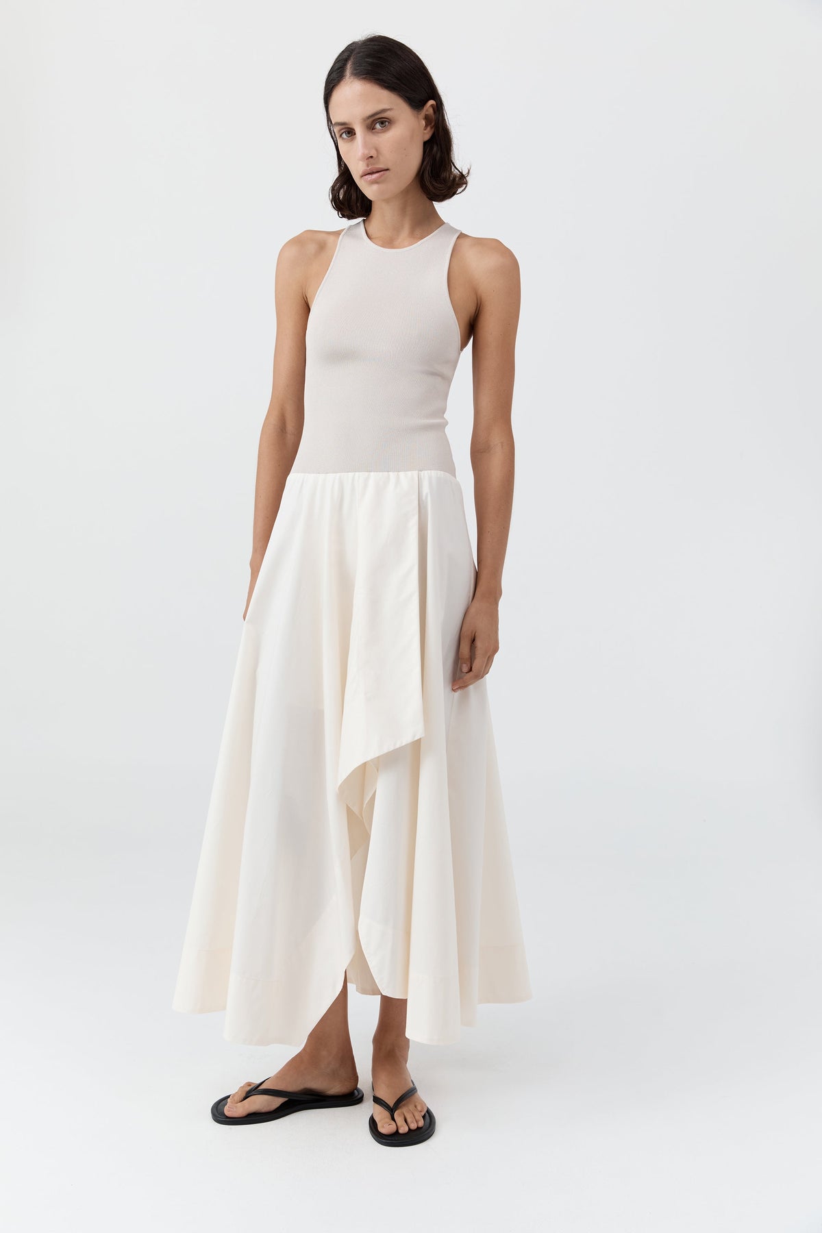 Knit Bodice Asymm Dress - Ecru