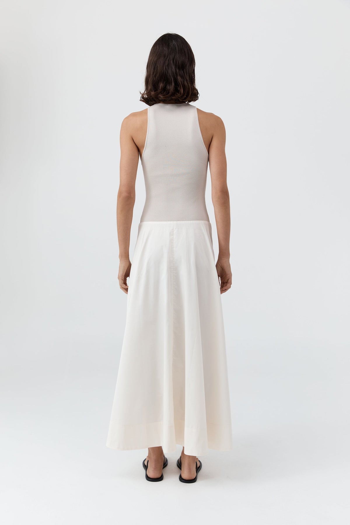 Knit Bodice Asymm Dress - Ecru