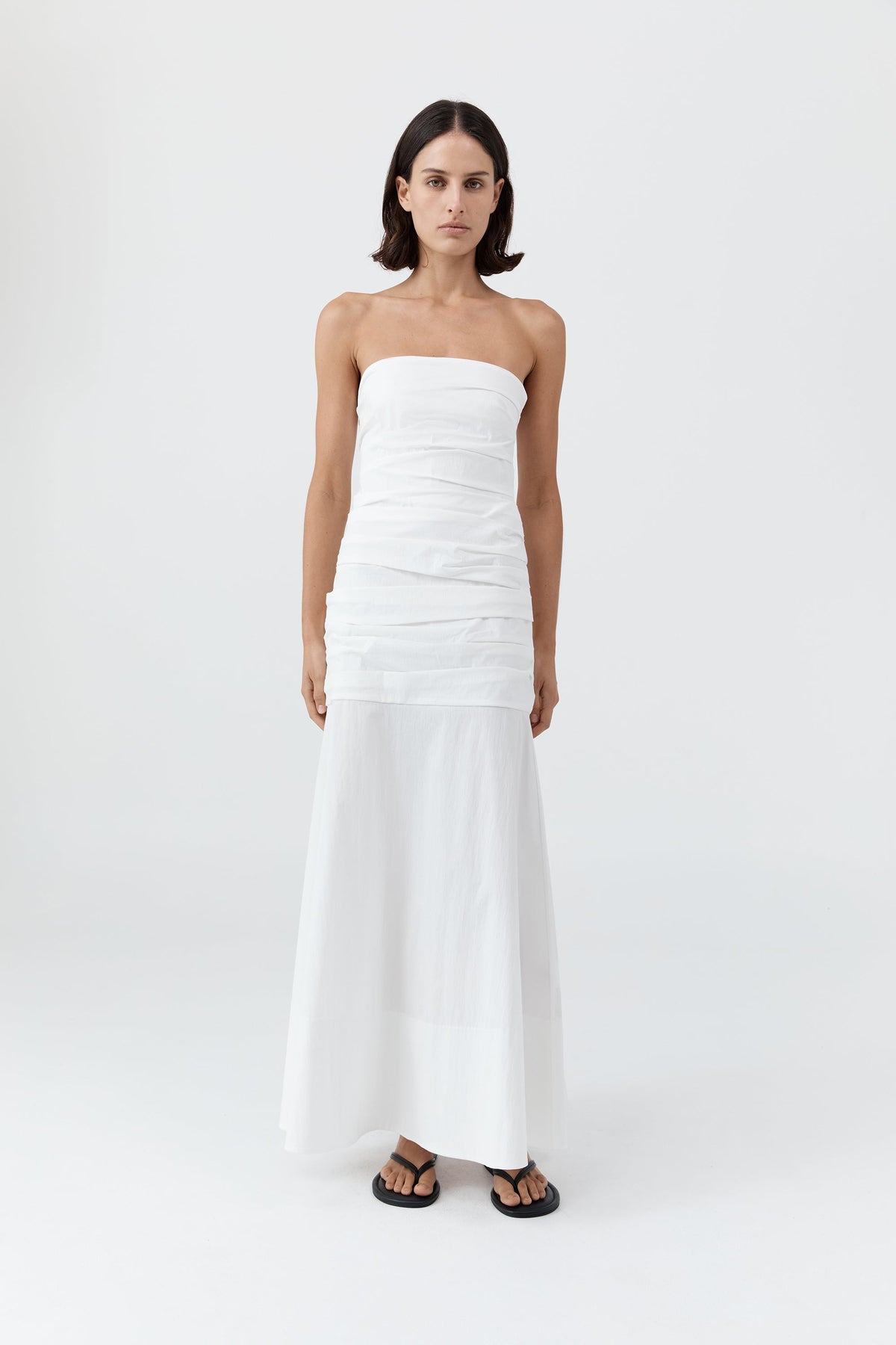 Gathered Strapless Longline Dress - White