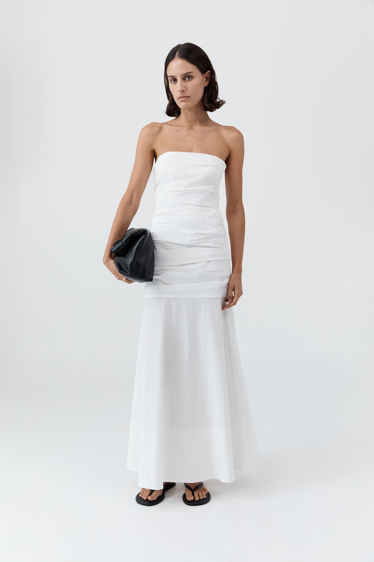 Gathered Strapless Longline Dress - White